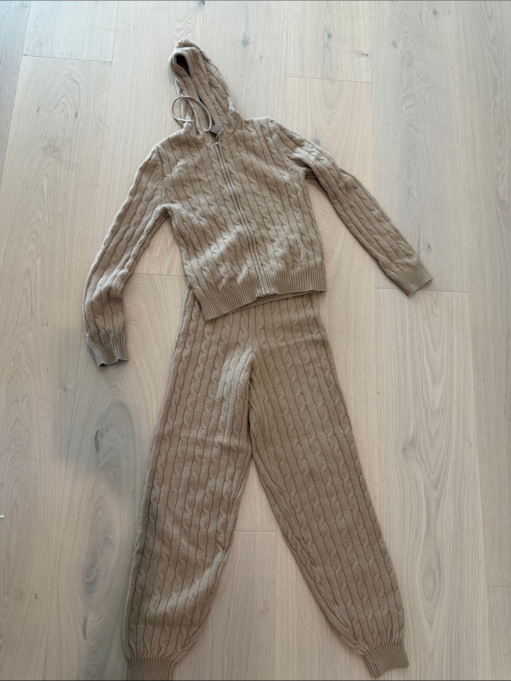 H&M Cable-Knit Hoodie & Joggers Set - Beige